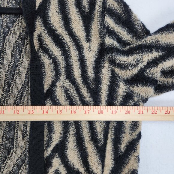 Chicos Sweater Womens 2 Tan Black 12 Zebra Print Mohair Wool Blend Long Cardigan - Picture 3 of 11